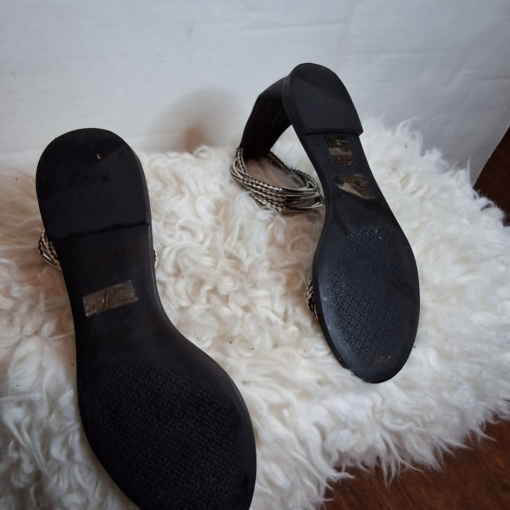 Tory Burch Braided Rope Metal Flat Sandals Black White Ankle Strap 6 - Picture 10 of 12